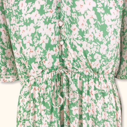 Hush Green Floral Short Sleeve Midi Dress - Size 16