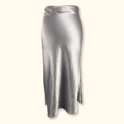 River Island Silver Satin Midi Skirt - Size Large -  - Skirts