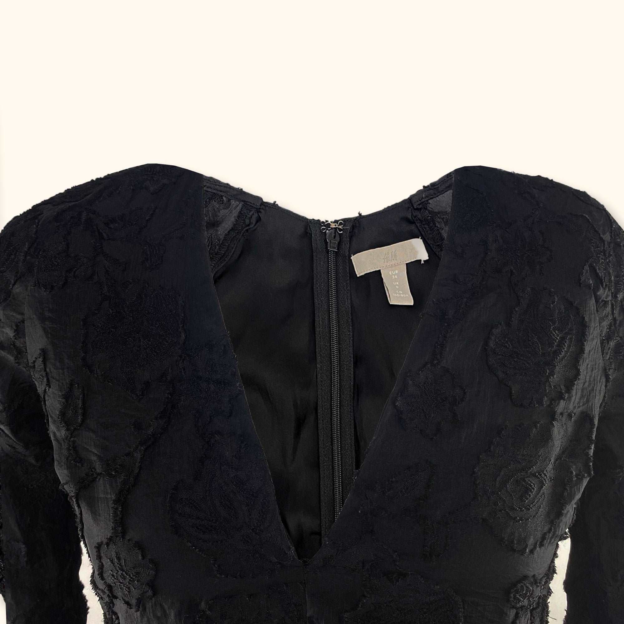 H&M Black Floral Long Sleeve Mini Dress