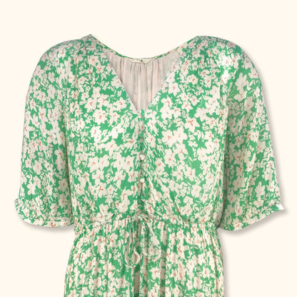 Hush Green Floral Short Sleeve Midi Dress - Size 16