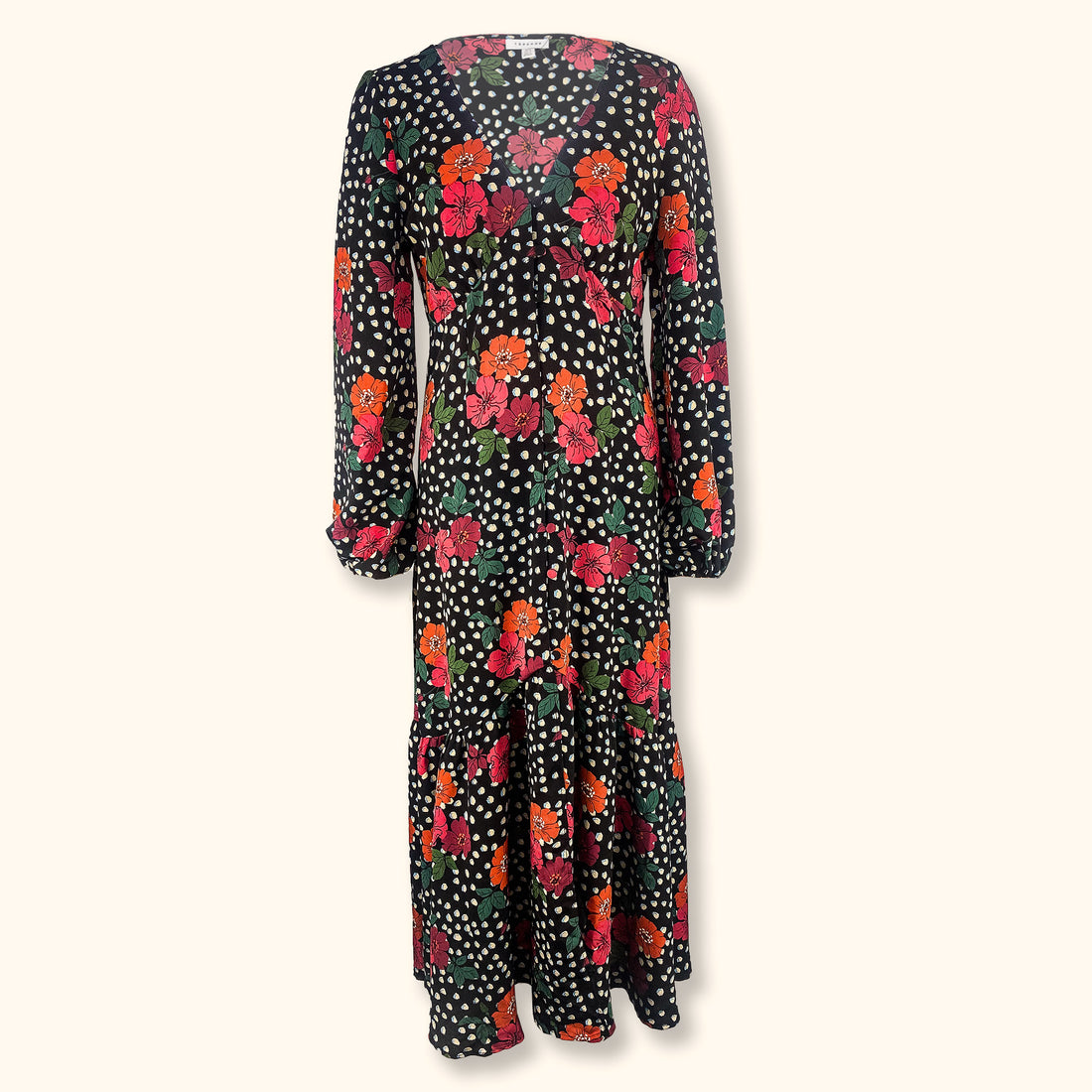 Topshop Black Floral Maxi Dress - Size 12