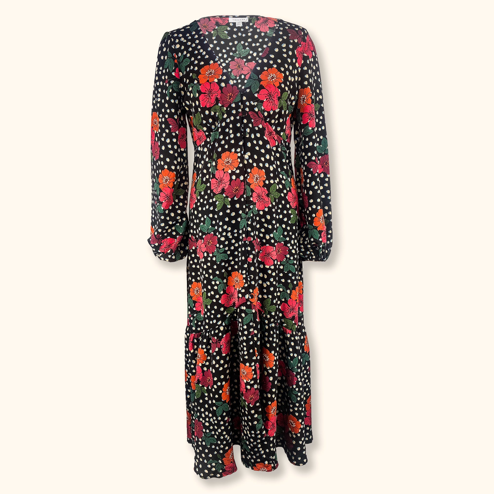 Topshop Black Floral Maxi Dress - Size 12