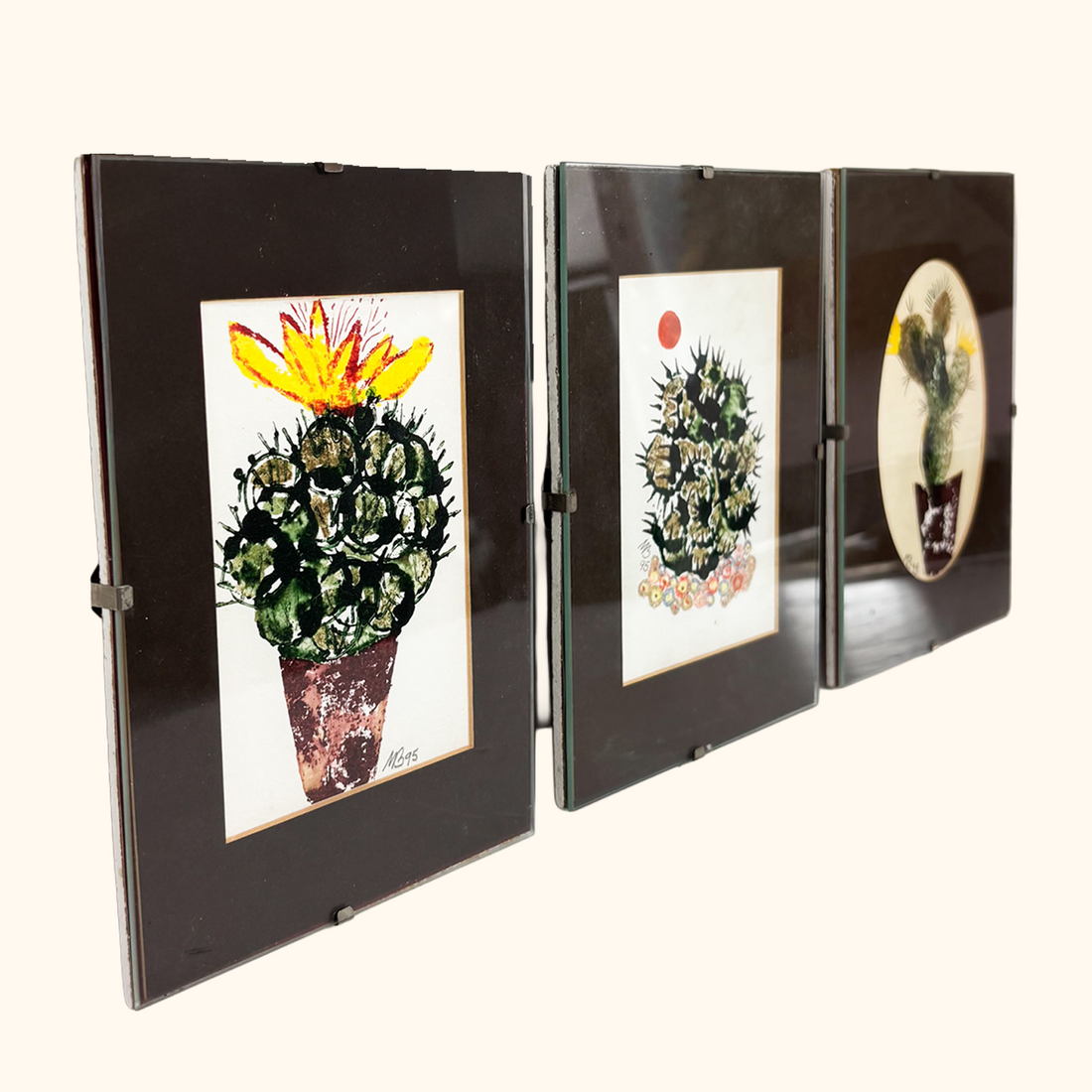 Framed Cactus Watercolour Paintings Vintage 1995