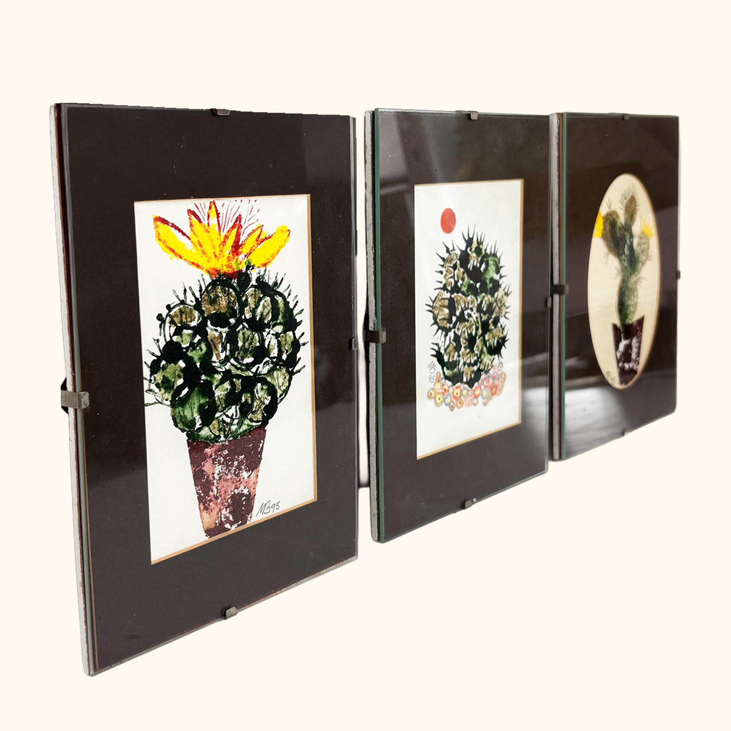Framed Cactus Watercolour Paintings Vintage 1995