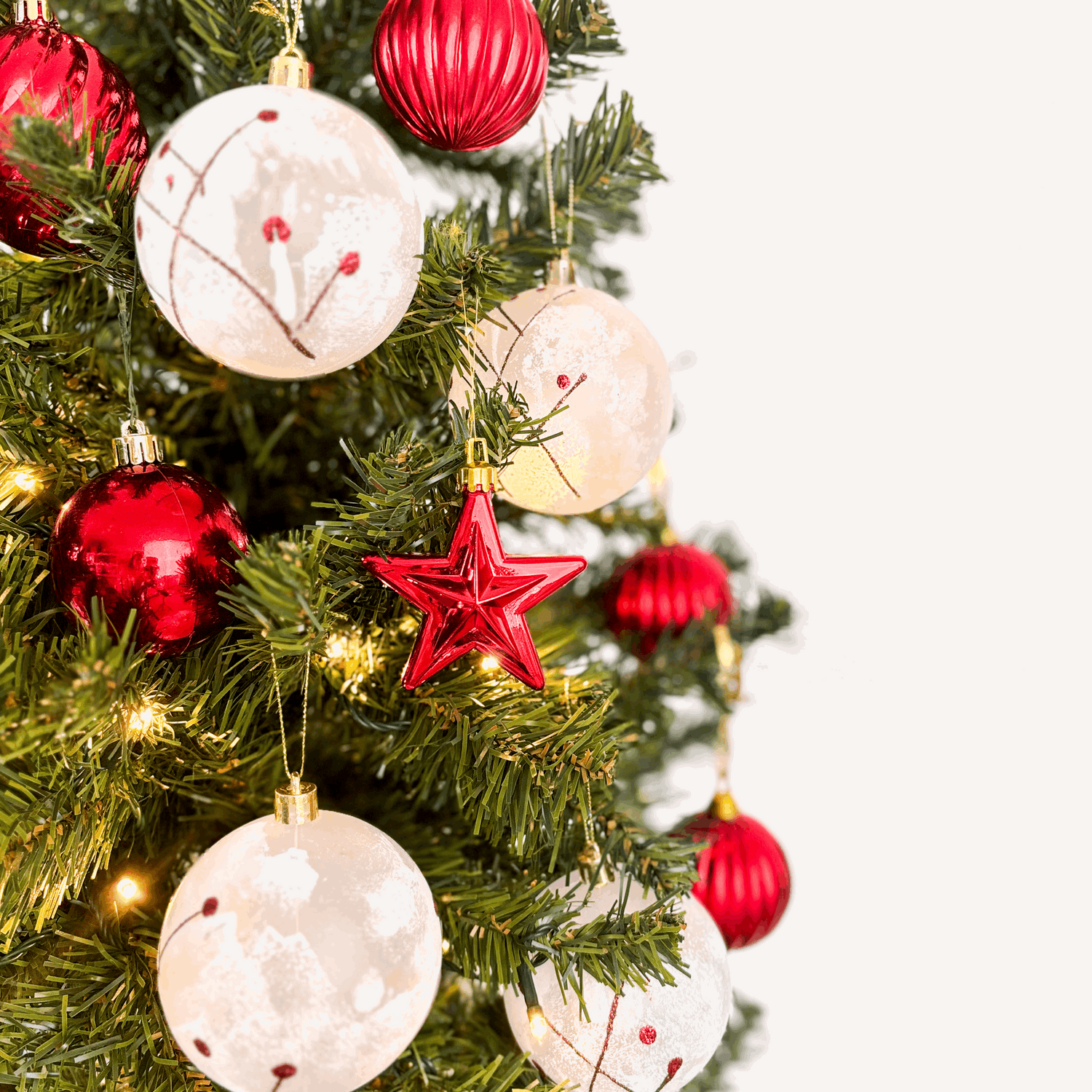 Frosted Red and White Baubles Mixed Sunshine Thrift