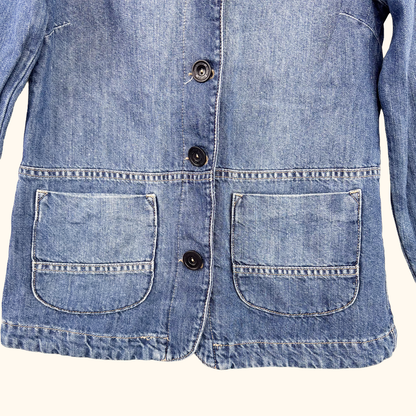 White Stuff Cotton Linen Blue Cargo Jacket - Size 6