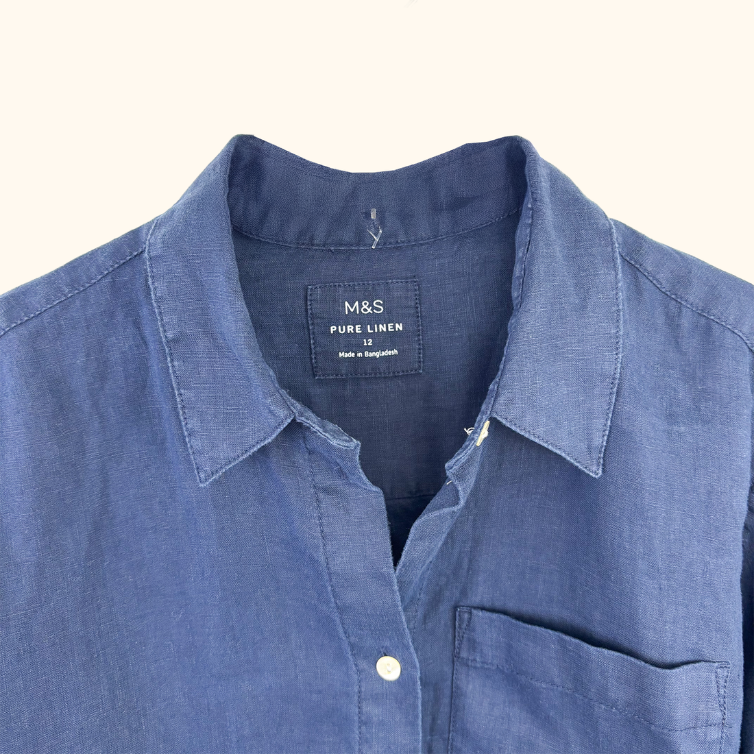 M&amp;S Navy Blue Linen Shirt - Size 12