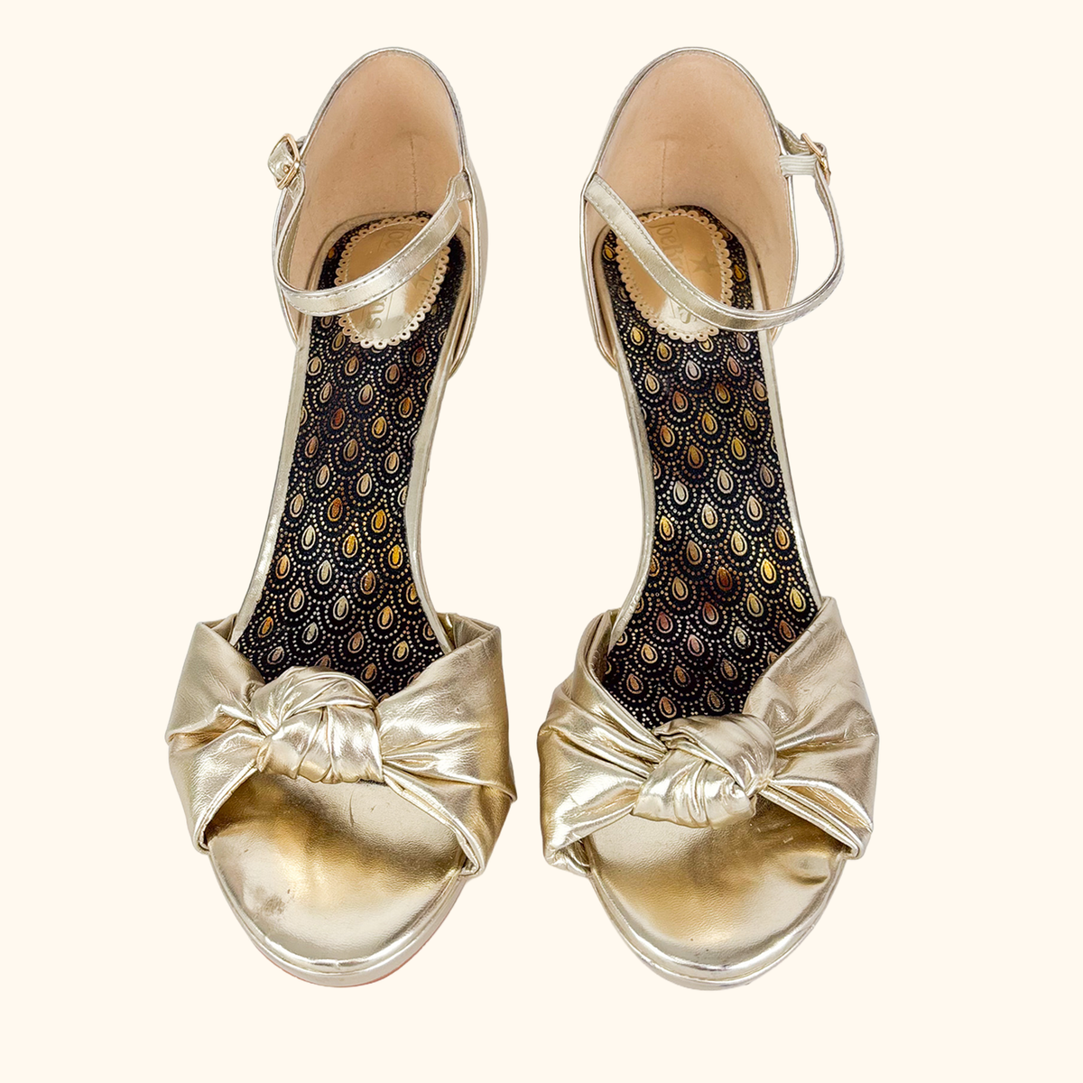 Joe Browns Gold PU Peep Toe Heels - Size 8