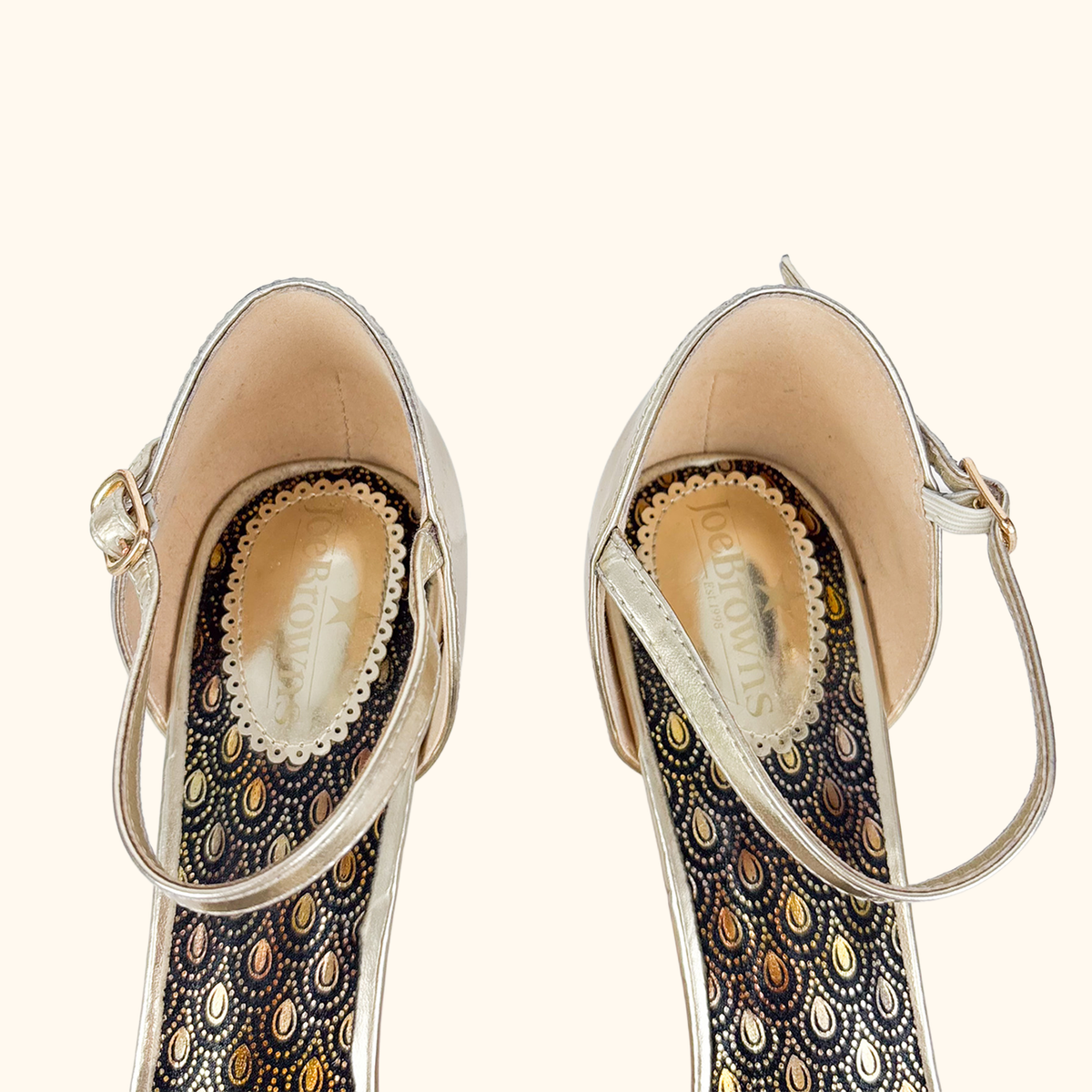 Joe Browns Gold PU Peep Toe Heels - Size 8