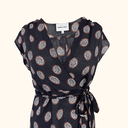 Bimba Y Lola Black Patterned Wrap Dress - Size XS