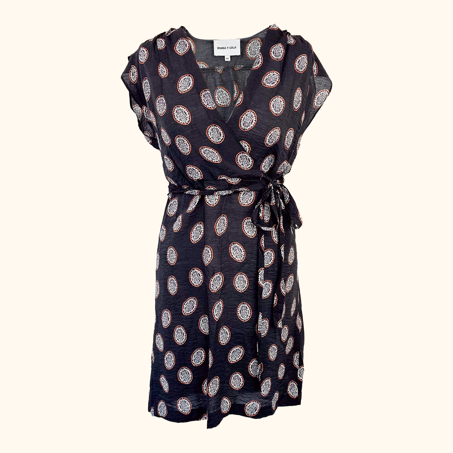 Bimba Y Lola Black Patterned Wrap Dress - Size XS