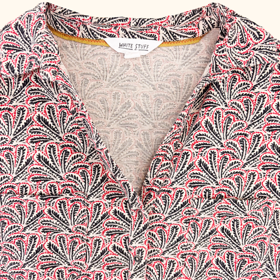 White Stuff Leaf Print Short Sleeve Shirt - Size 12