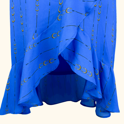 Sosandar Blue Horse Shoe Ruffle Midi Skirt - Size 10