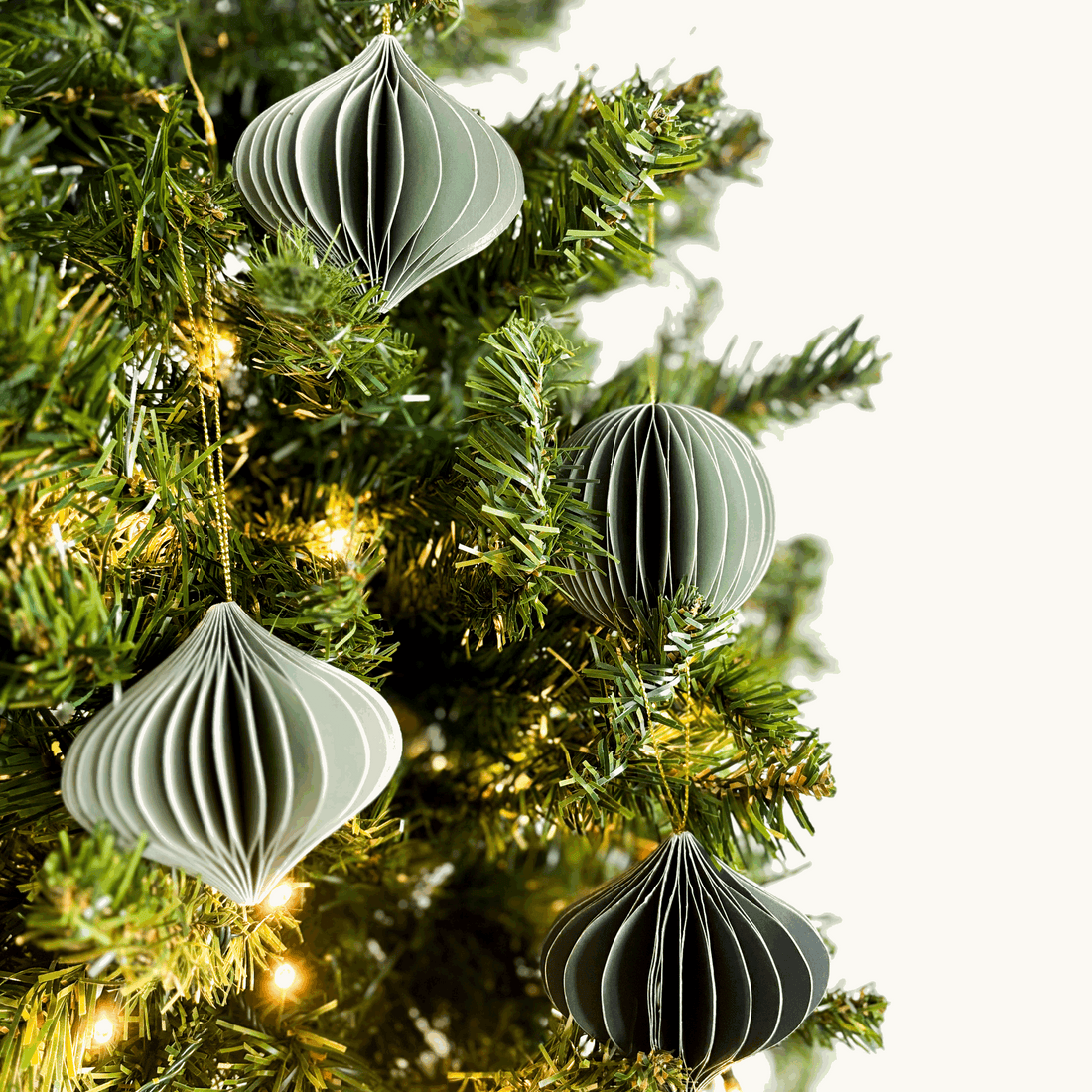 Grey Green Honeycomb Paper Christmas Baubles Set of 4 Sunshine Thrift