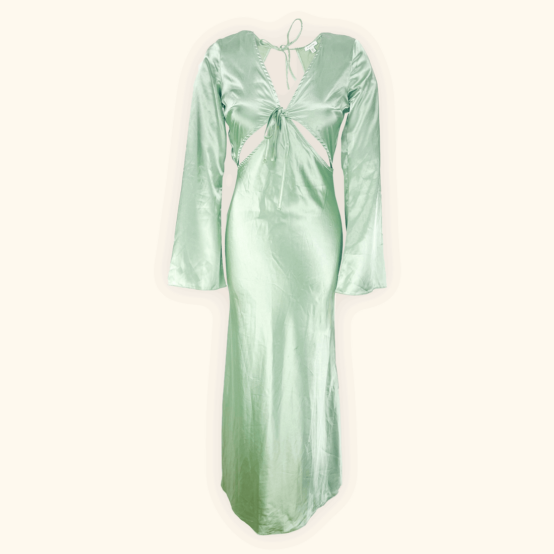 Topshop Mint Green Satin Long Sleeve Cut Out Midi Dress - Size 8 Topshop