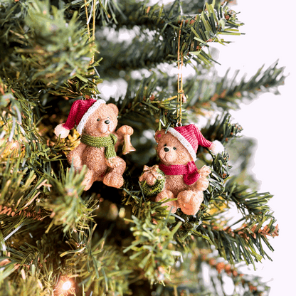 Resin Teddy Bear Hanging Christmas Baubles Set of 2 Sunshine Thrift