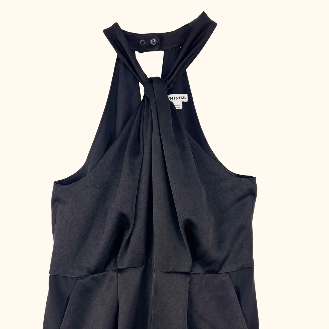 Whistles Black Sophia Satin Halter Neck Jumpsuit - Size 12