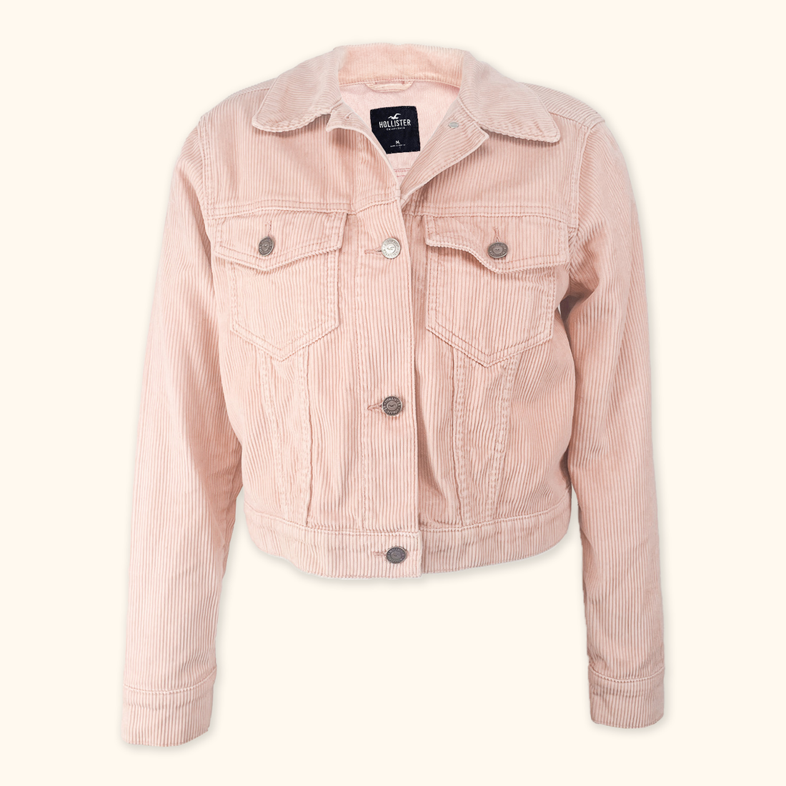Hollister Pink Cord Cropped Denim Jacket - Size Medium