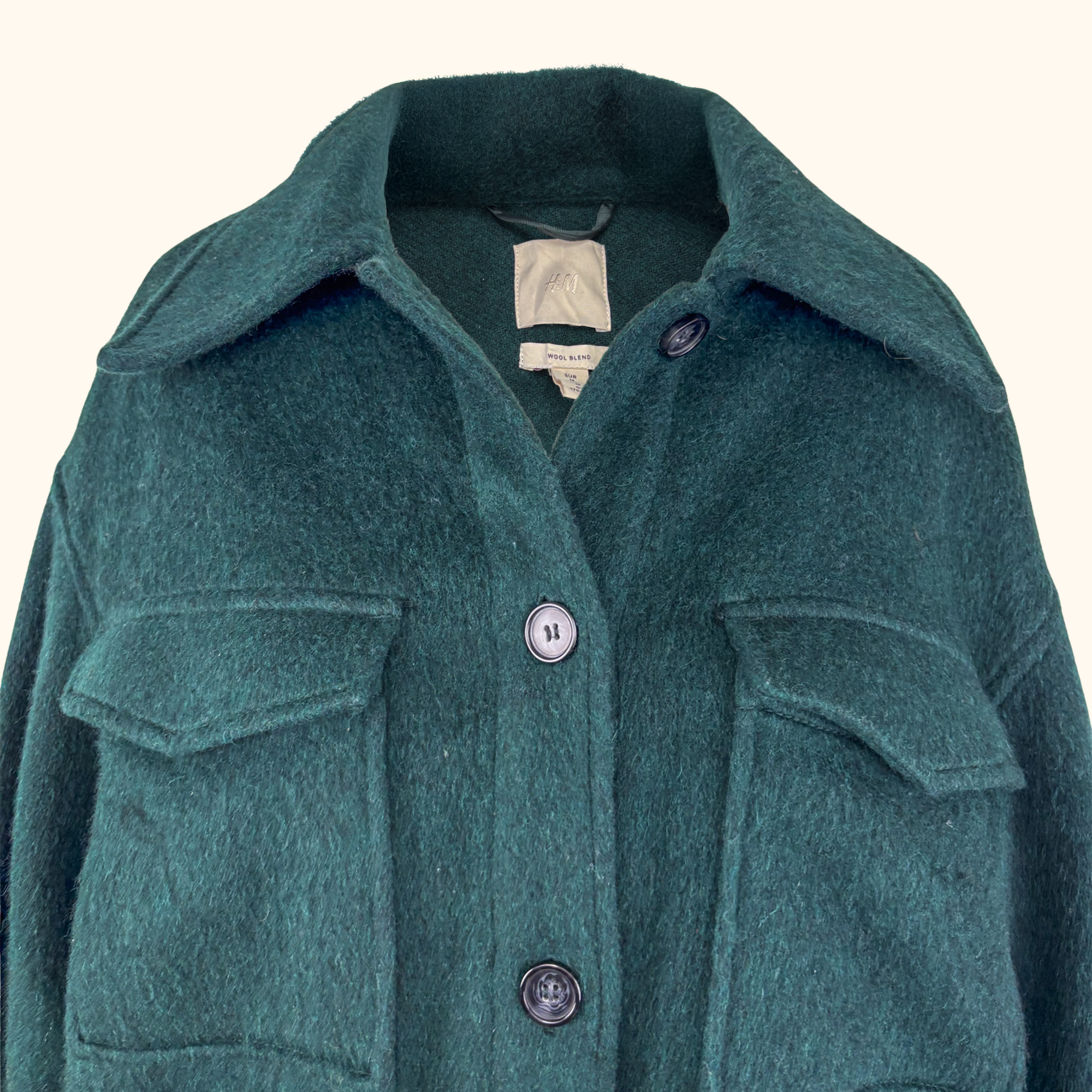 H&amp;M Emerald Green Wool Blend Coat - Size Medium H&amp;M