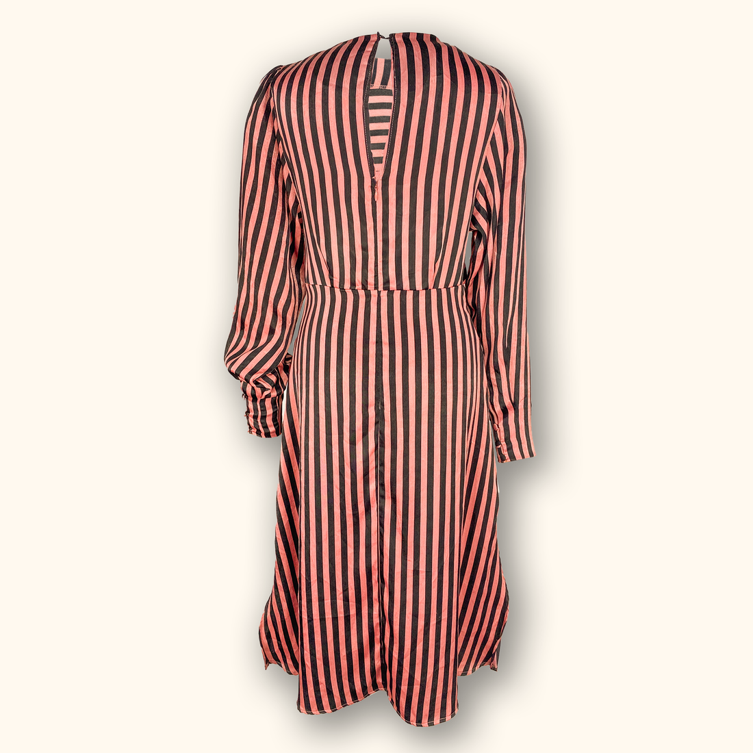 Mango Pink Stripe Satin Long Sleeve Midi Dress - Size 10