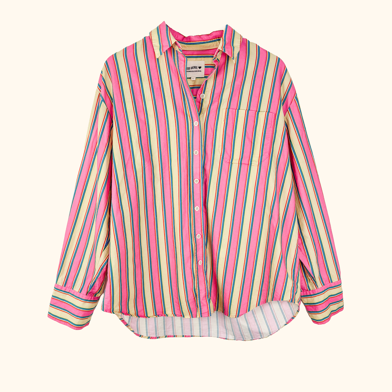 Djerf Avenue X Frankies Bikinis Striped Shirt - Size Large Djerf Avenue