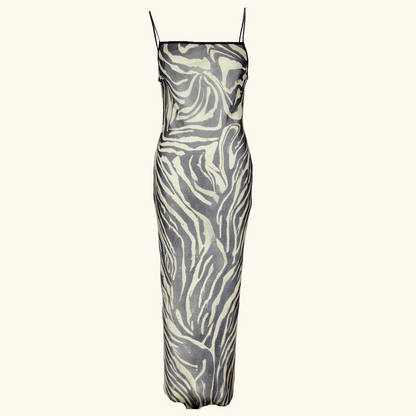 Topshop Khaki Green Zebra Print Mesh Maxi Dress - Size Small