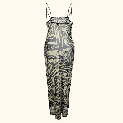 Topshop Khaki Green Zebra Print Mesh Maxi Dress - Size Small