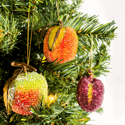 Vintage Sugared Beaded Faux Fruit Hanging Christmas Decorations Set of 3 -  - Baubles