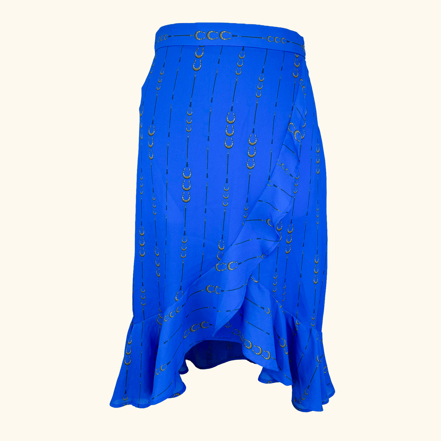 Sosandar Blue Horse Shoe Ruffle Midi Skirt - Size 10
