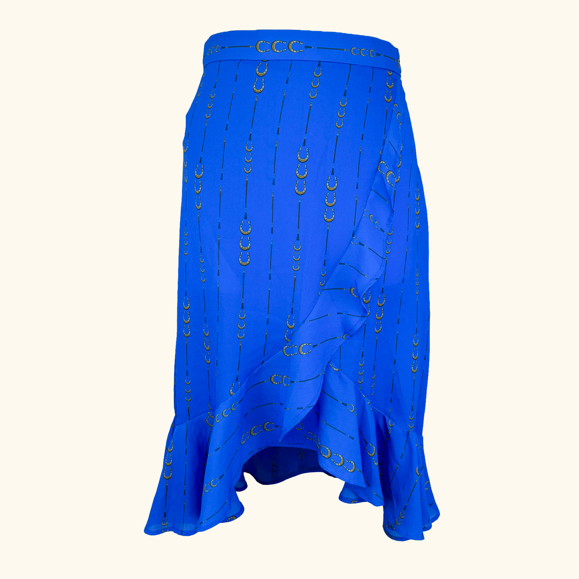 Sosandar Blue Horse Shoe Ruffle Midi Skirt - Size 10