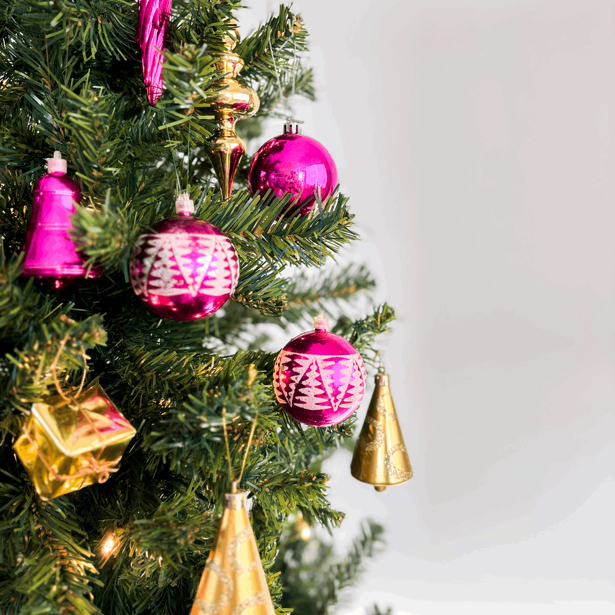 Pink and Gold Sparkle Baubles Mixed Set of 12 Sunshine Thrift