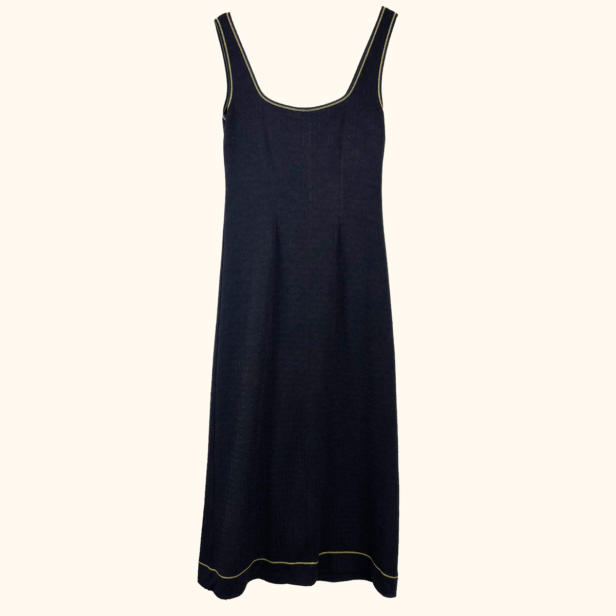 Ganni Black Contrast Stitch Maxi Dress - Size 10