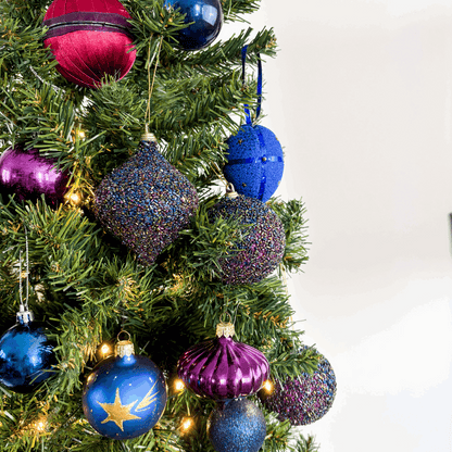 Blue and Purple Sparkle Beaded Bauble Mixed Set of 12 Sunshine Thrift