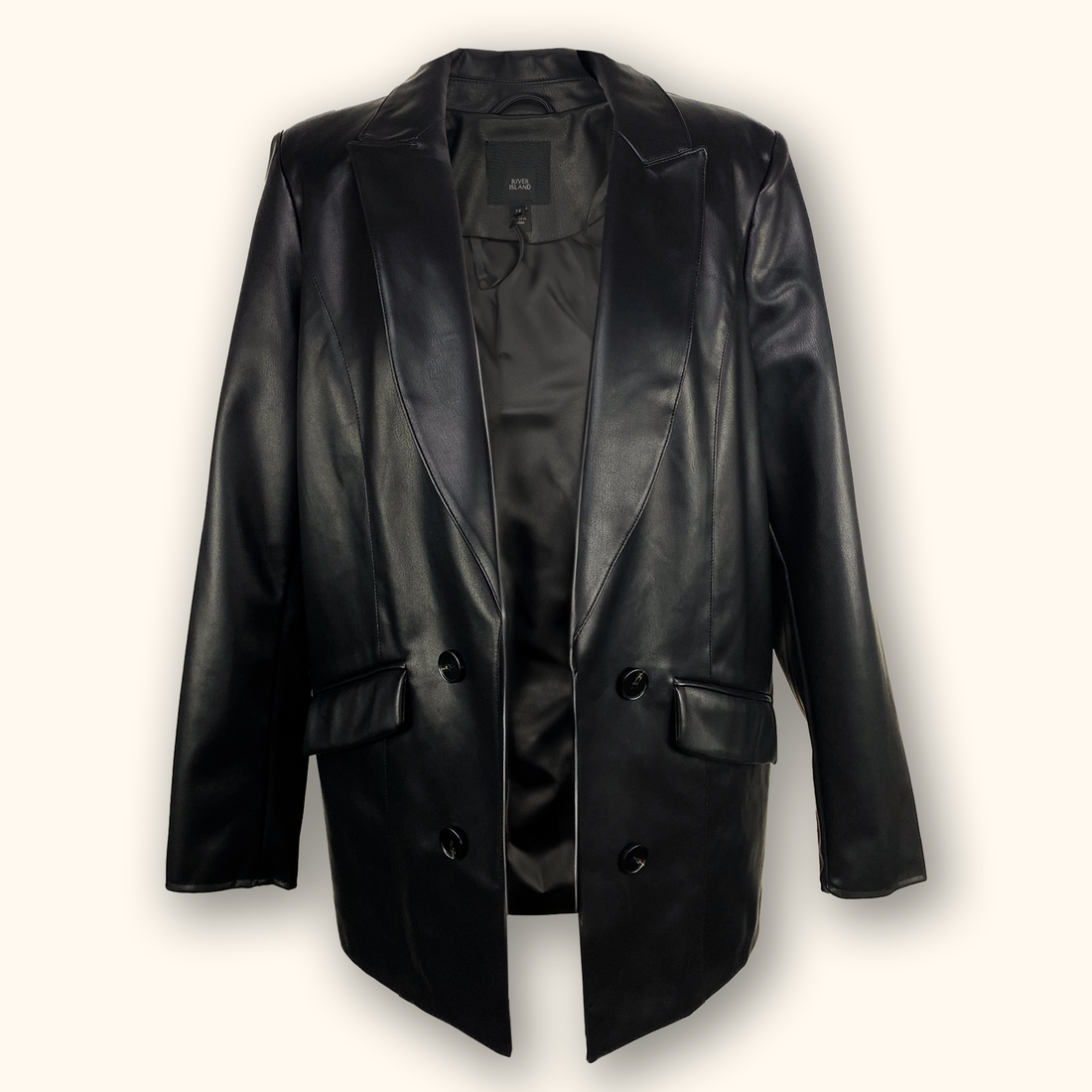 River Island Black Faux Leather Blazer - Size 14 -  - Coats &amp; jackets