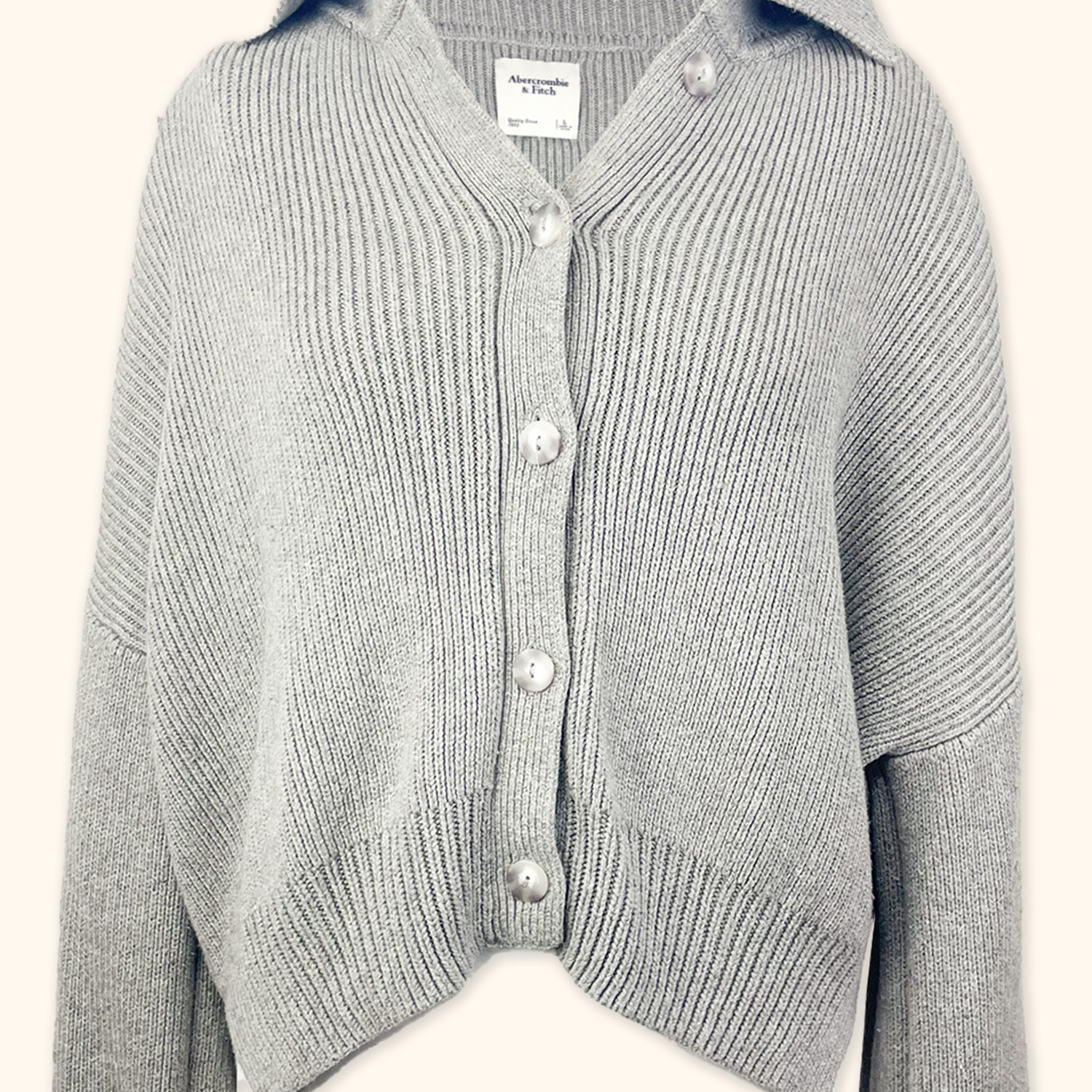 Abercrombie &amp; Fitch Grey Chunky Knit Button Up Cardigan - Size Large Abercombie &amp; Finch