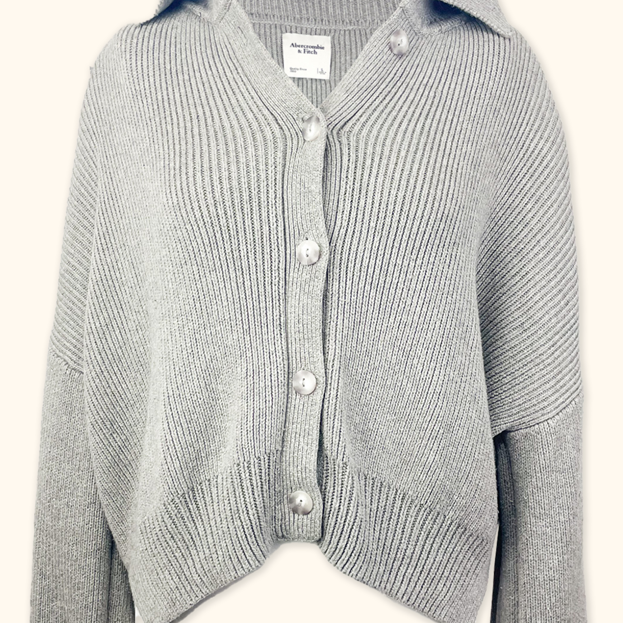 Abercrombie &amp; Fitch Grey Chunky Knit Button Up Cardigan - Size Large Abercombie &amp; Finch