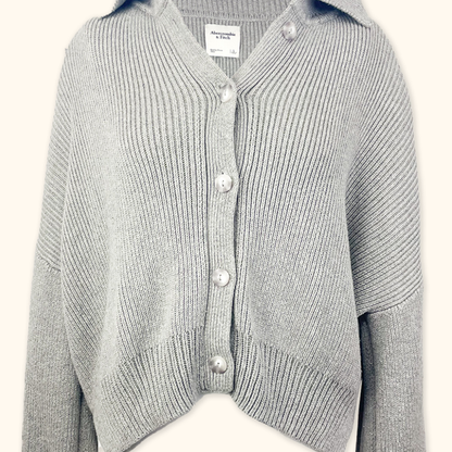 Abercrombie &amp; Fitch Grey Chunky Knit Button Up Cardigan - Size Large Abercombie &amp; Finch
