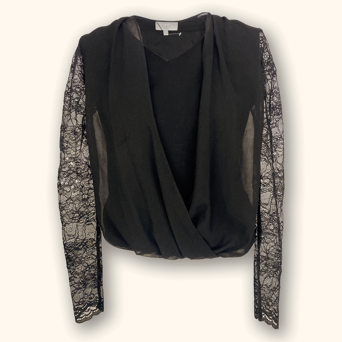 Coast Black Sheer Long Sleeve Lace Top - Size 6