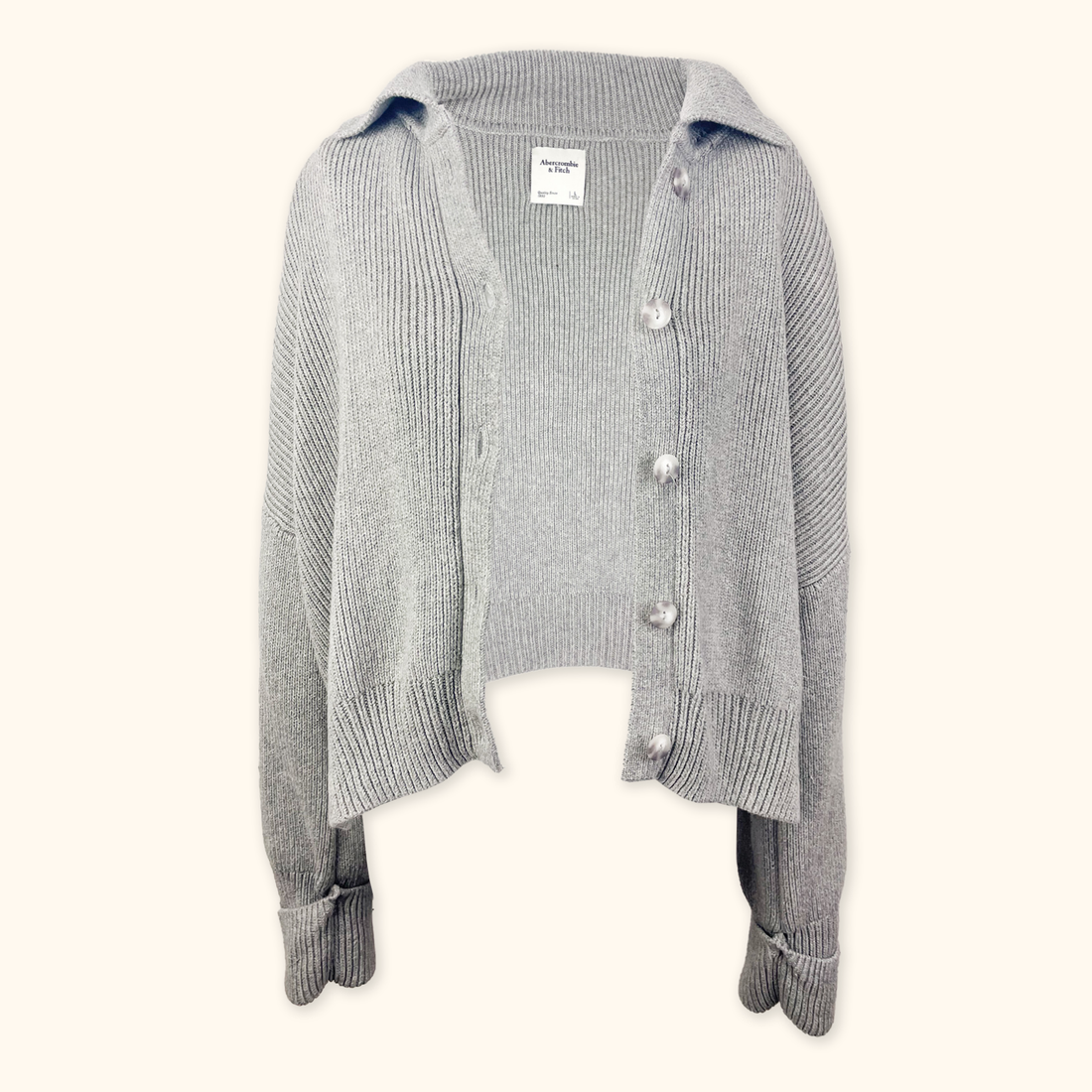 Abercrombie &amp; Fitch Grey Chunky Knit Button Up Cardigan - Size Large