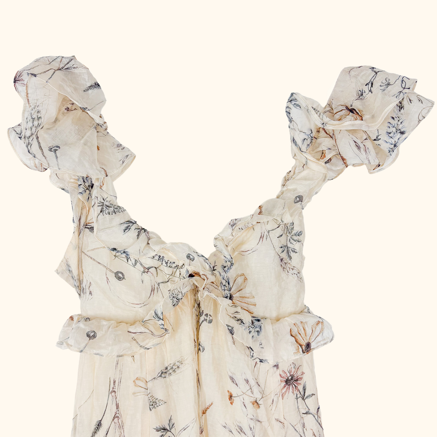 H&amp;M Cream Ruffle Backless Maxi Dress - Size Small H&amp;M