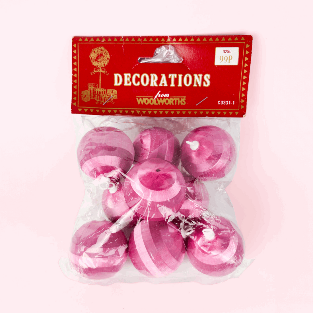 Vintage Woolworths Pink Silk Spun Mini Baubles Set of 9 Woolworths