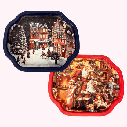 Vintage Hartin Christmas Snack Trays Red and Blue Set of 2 Hartin