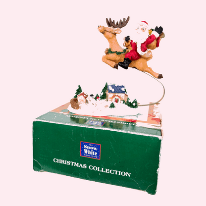 Vintage Flying Santa and Rudolph Christmas Ornament Boxed Sunshine Thrift