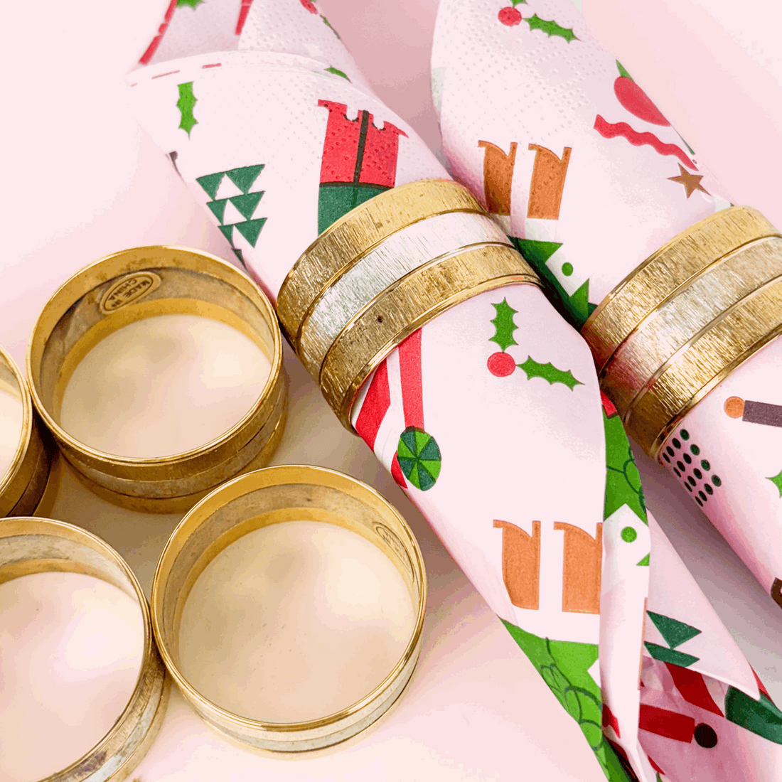 Mid Century Hong Kong Gold and Silver Napkin Rings Set of 6 Boxed Sunshine Thrift