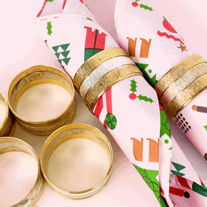 Mid Century Hong Kong Gold and Silver Napkin Rings Set of 6 Boxed Sunshine Thrift