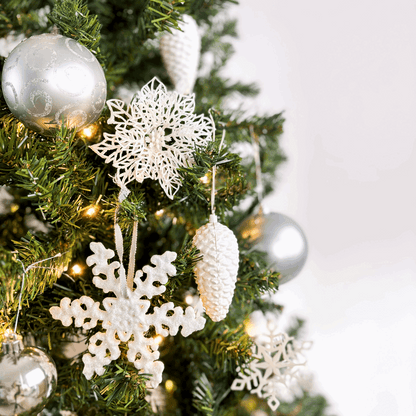 Silver and White Christmas Tree Decorations Mixed Set of 8 Sunshine Thrift