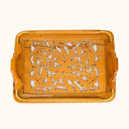 Hand Carved Wood Cut Out Serving Tray Vintage 1980s Sunshine Thrift