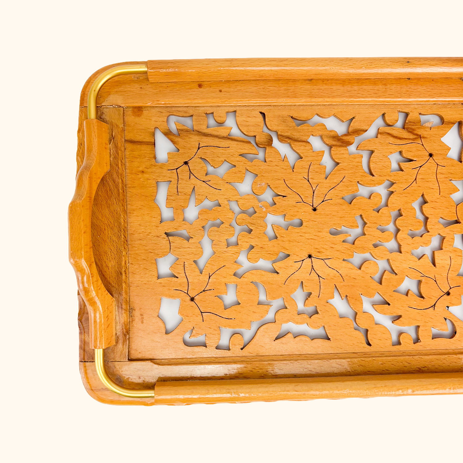 Hand Carved Wood Cut Out Serving Tray Vintage 1980s Sunshine Thrift