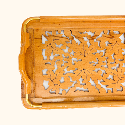 Hand Carved Wood Cut Out Serving Tray Vintage 1980s Sunshine Thrift