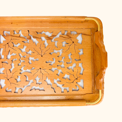 Hand Carved Wood Cut Out Serving Tray Vintage 1980s Sunshine Thrift